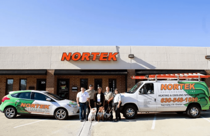 A picture of the Nortek crew in front of their shop. Call (630) 548-1500 today for the best AC services in Addison.
